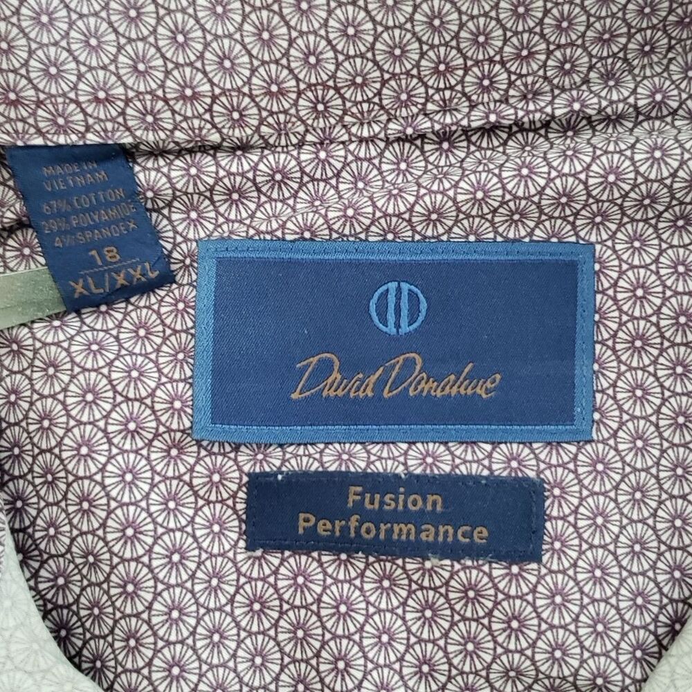 David Donahue Mens FusionPerformance Shirt 18 XL XXL PurpleGeometric Print LS - Picture 4 of 9
